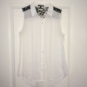 Express Sheer/Lace Sleeveless Blouse Button-down